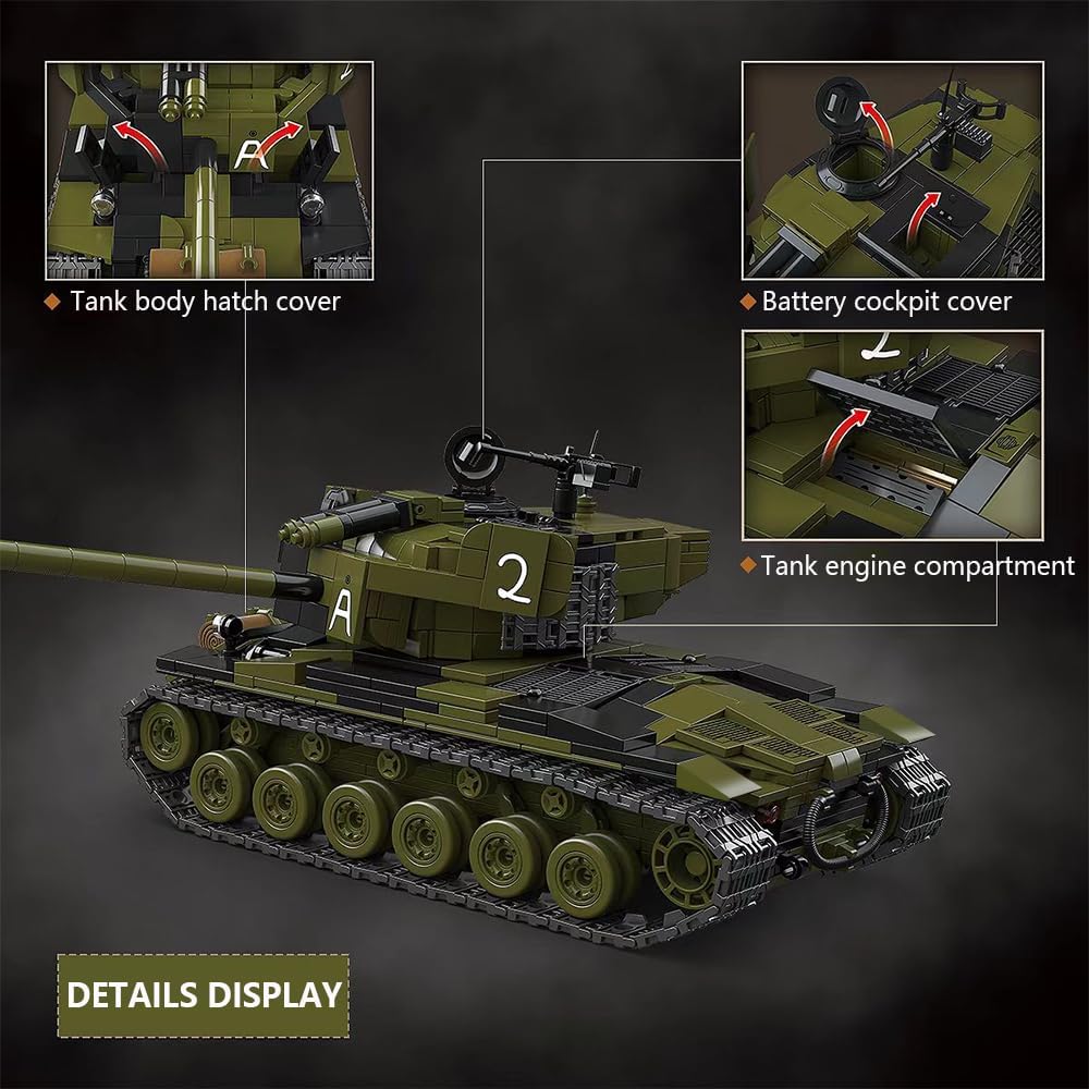 39059 T26E4 Super Pershing Test Vehicle No.1 Building Block Set, 1322 Pieces Military 1:28 Scale Tank Model Toys, Ideal Gift for Room Decoration or Collection