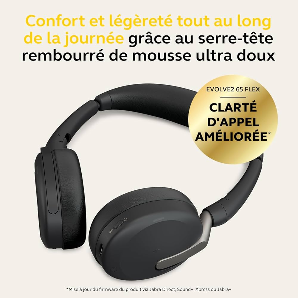 JABRA EVOLVE2 65 ワイヤレスヘッドフォン Jabra Evolve2 65 Flex, Casque Bluetooth sans Fil, Socle de