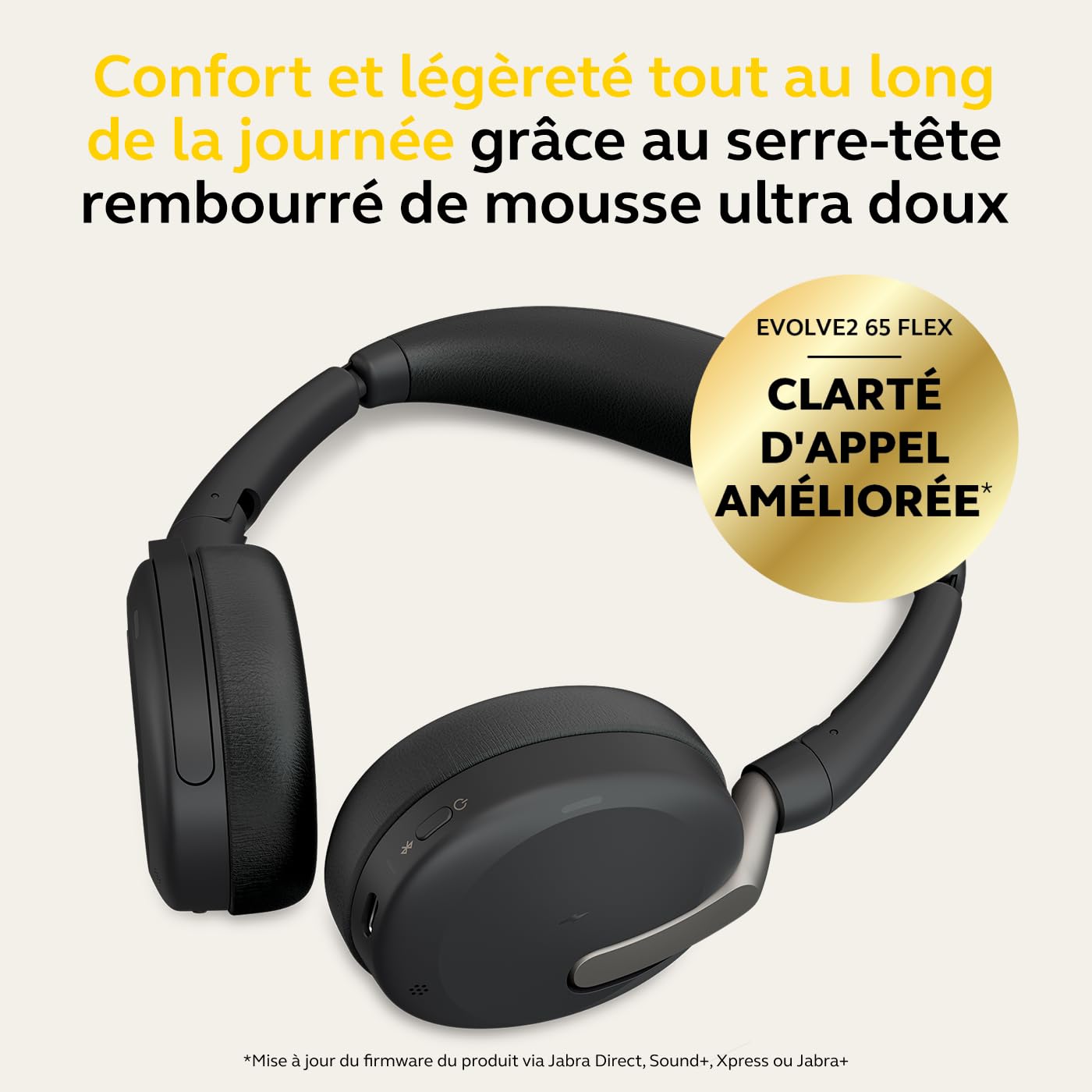 Jabra Evolve2 65 Flex - Casque stéréo avec Bluetooth, Socle de Recharge sans Fil, Technologie antibruit ClearVoice et ANC Hybride - Compatible avec Toutes Les principales Plateformes (UC) - Noir
