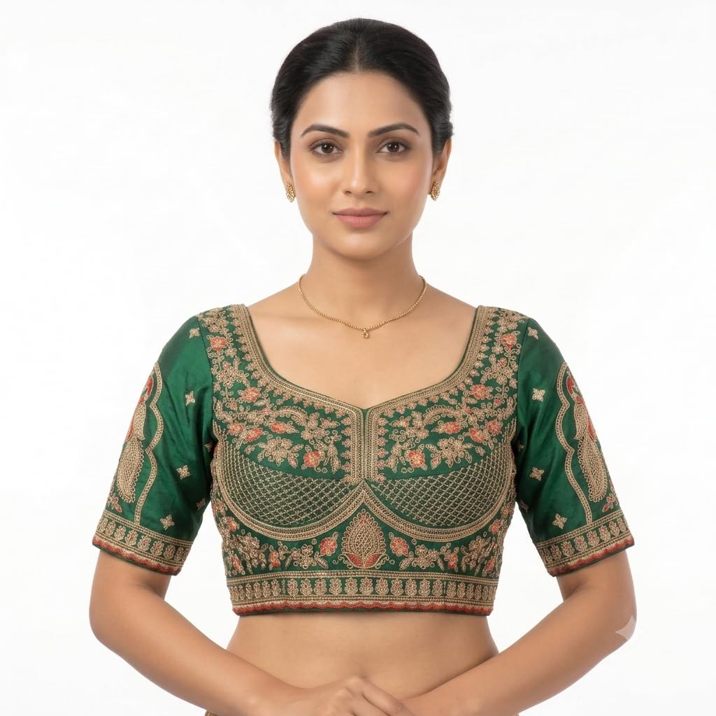 Mono Satin Silk Fancy Heavy EMBRODAIRY Work NEW Concept Style Blouse zari Thread Embroidery Work-image-49