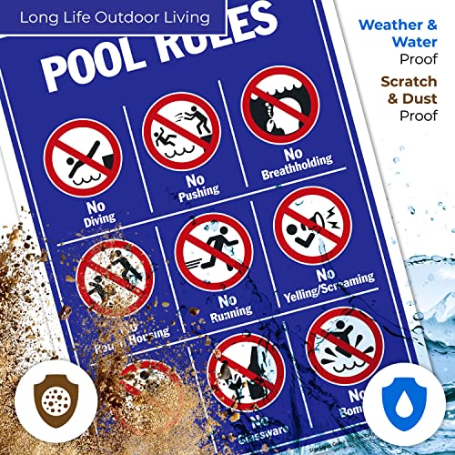 Pool Rules, No Diving No Pushing No Running No Peeing in Pool 10x14 Inches, Rust Free .040 Aluminum, Fade Resistant, Made in USA - Thumbnail 5