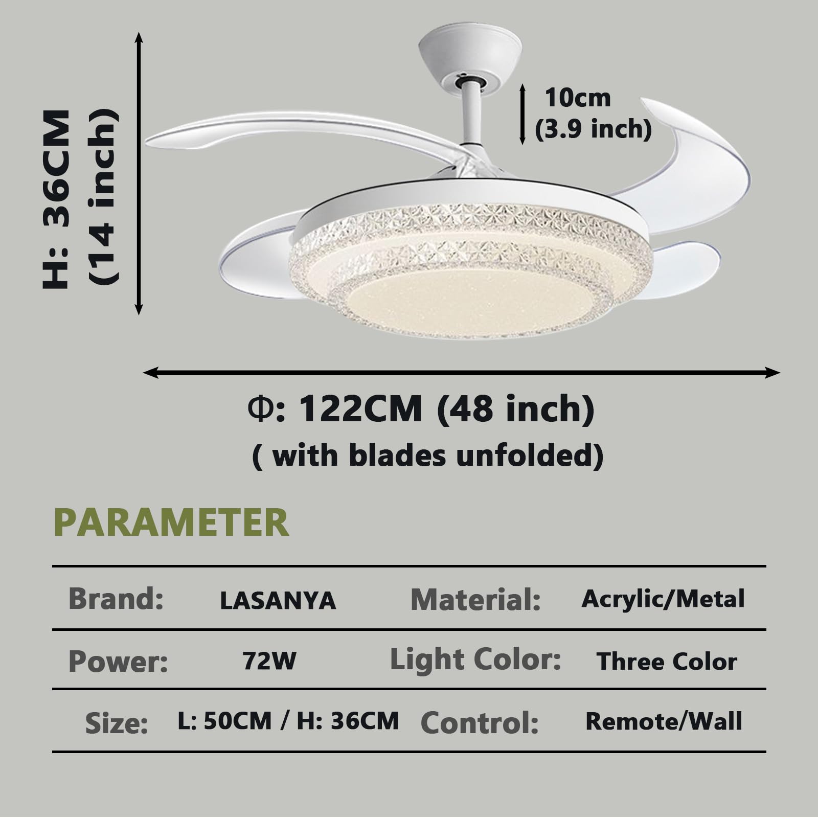 Ventilatore da soffitto con Luce, Telecomando, LED dimmerabile, 6 velocità, Moderno, Intelligente, Silenzioso, Adatto per Camera da Letto, Soggiorno, Sala da Pranzo.
