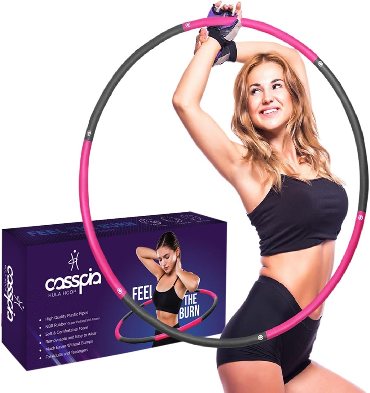Weighted Hoola Hoop - Professional Soft Padding Hula Hoop for Exercise, 8 Sections Portable Weighted Hula Hoops for Adults Weight Loss, Waist Slimming and Fitness Building Muscle Strength at Home.