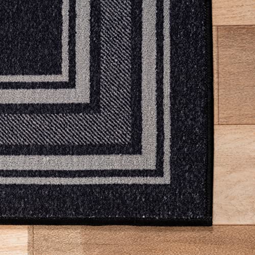 Beverly Rug Modern Bordered 2X5 Area Rug Runner For Living Room, Dining Room Rug, Bedroom Carpet, Indoor Non Skid Rubber Backed Area Rugs, Black #TOP3