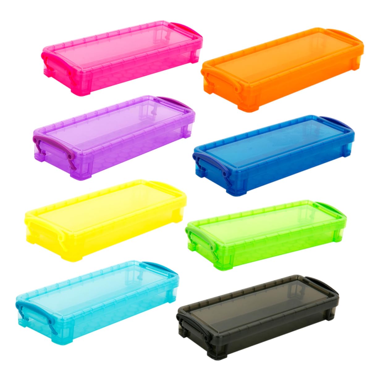 Tofficu 8pezzi Scatola Portapenne Colorati Organizer Compatto Per Cancelleria Scatola Trasparente Per Matite e Piccoli Oggetti Per Ufficio e Scuola