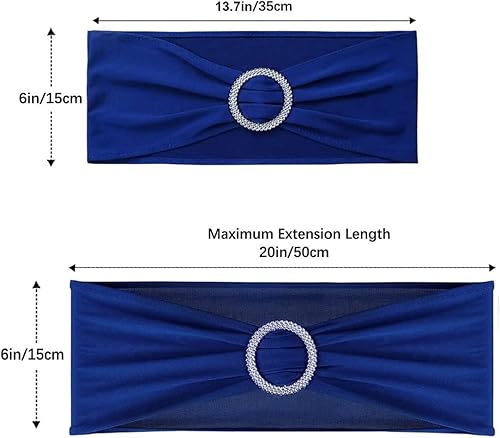 Miniatura 3 de Albassa Bandas y Lazos para Sillas de Spandex Elástico con Hebilla Deslizante para Decoraciones de Fiestas de Boda (Azul, 50 Piezas)