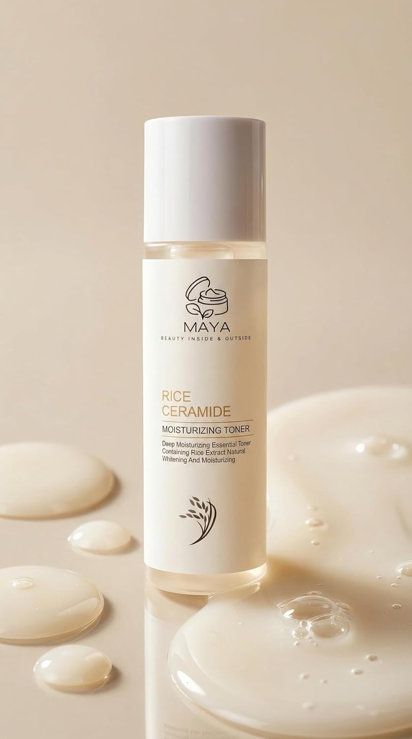 Maya Rice Ceramide Moisturizing Toner Hydrating Face Toner with Rice Extract, Ceramide NP & Niacinamide, Brightening & Soothing Formula for Smooth, Supple Skin 120 ml