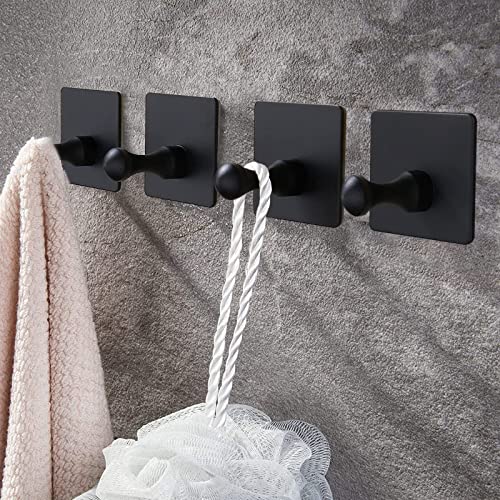 DENUOTOP Ganchos Adhesivos 4 Piezas Ganchos Autoadhesivos Max 5kg Ganchos de Pared Ganchos para Toallas Ganchos para Armario Impermeable Acero Inoxidable para Baño / Cocina / Dormitorio Hotel (Negro) Cover