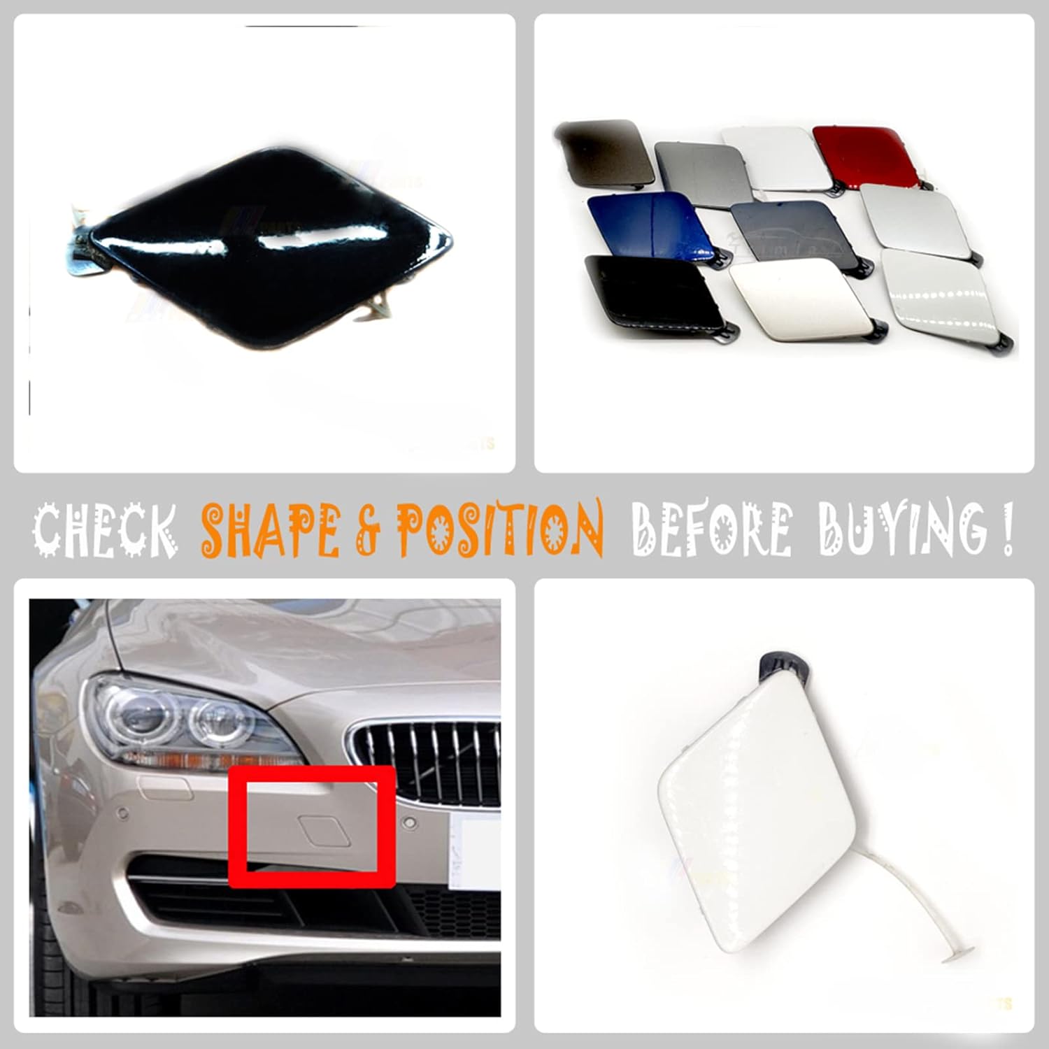 Front Tow Cover for 11-14 BMW 6 Series F06 Gran F12 F13 Coupe 640d 640dX 640i 640iX 650i 650iX 2011 2012 2013 2014 Bumper Towing Hook Eye Cap 51117400518 (Silver)