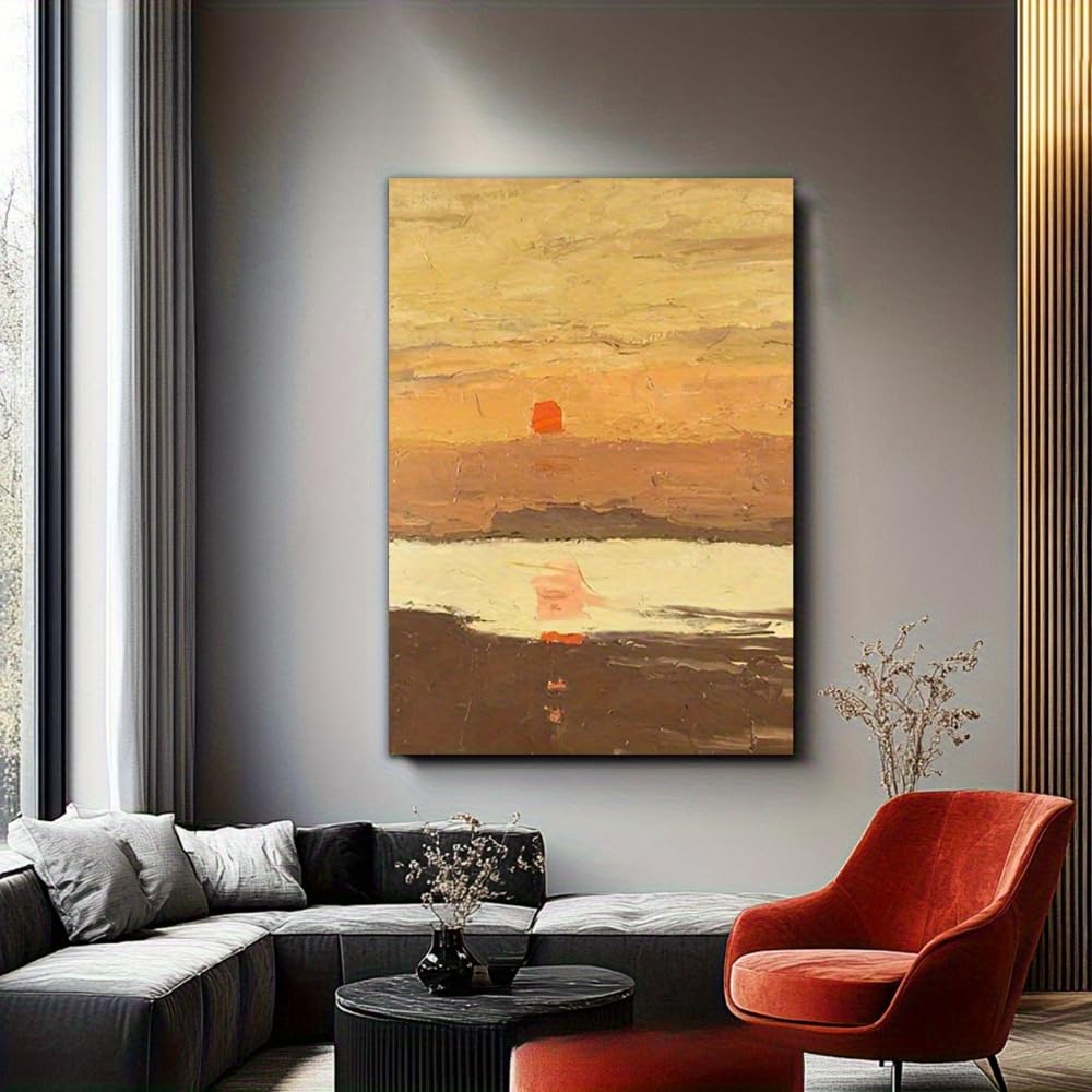 IHHGNB Abstract Sunset Painting Palette Texture, Earth Tone Landscape Canvas Art Prints Nordic Bohemian Frameless Wall Decor(50x70cm(20x28in)/No frame)