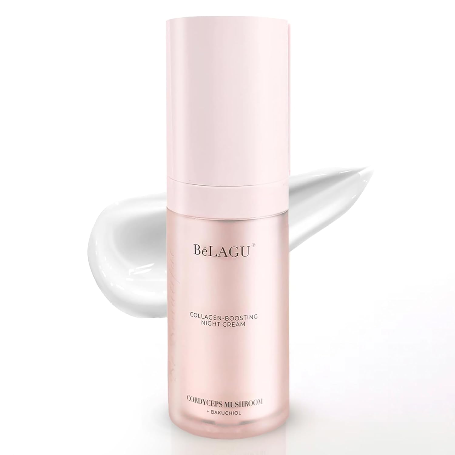 BeLagu Collagen Boosting Night Cream with Bakuchiol & Adaptogenic Mushrooms - Natural Retinol Alternative Moisturizer for Firming, Smoothing & Stress Defense - Vegan Skincare Face Cream (1 fl oz)