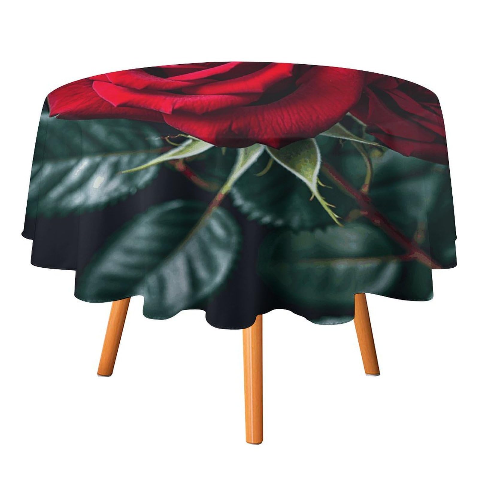 SMAZDFXX Red Rose Black Background Tablecloth for Restaurant, Round Polyester Table Cover 60x60in for Party