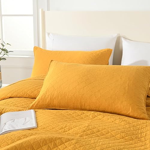 Miniatura 6 de Wistown Juego de ropa de cama de algodón tamaño King, 3 piezas, reversible, ligero, cubrecama para todas las estaciones, patrón geométrico cosido,