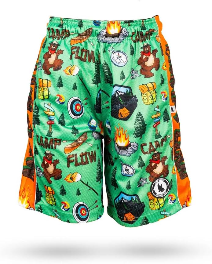 Flow Society Camp Flow Boys Lacrosse Shorts - LAX - Kids Athletic - Football - Hockey - Basketball - Baseball - Green