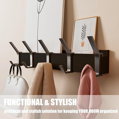 Miniatura 6 de Perchero de pared  Perchero de 17 pulgadas con 5 ganchos dobles extraíbles  Ganchos para sombrero, llave, mochila, toalla, gancho de pared de madera