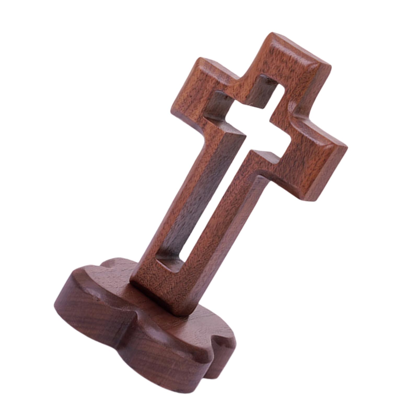 Kalttoy Hollow Crosses Wooden Sculpture with Base for Catholic Home Decors and Faith Religious Gift Giving Crosses with Base Stand