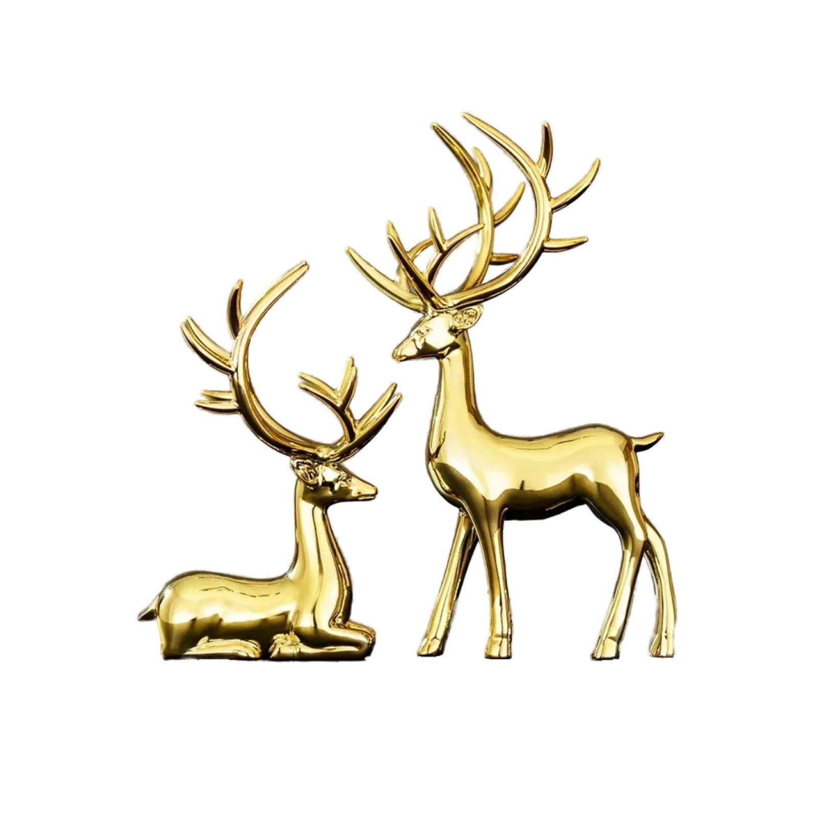 Dytartzx Reindeer Statues Décor Deer Resin Indoor Figurines Mini Animal Sculpture Christmas Creative Decoration Mantel Living Cabinet Wine Desk Office Ornament Xmas(Gold