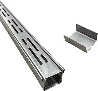 Caniveau Etroit Terrasse 3,5 Cm de Large, 1 M de Long, Caniveau Exterieur Extra Plat de ExtéRieur en Acier Inoxydable 304 avec Raccord, Canalisation de Drainage pour Balcon/Trottoir
