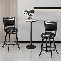 Vista 2 de ERGOMASTER Taburetes de bar giratorios de 24 pulgadas con respaldo, madera de caucho, negro, juego de 2