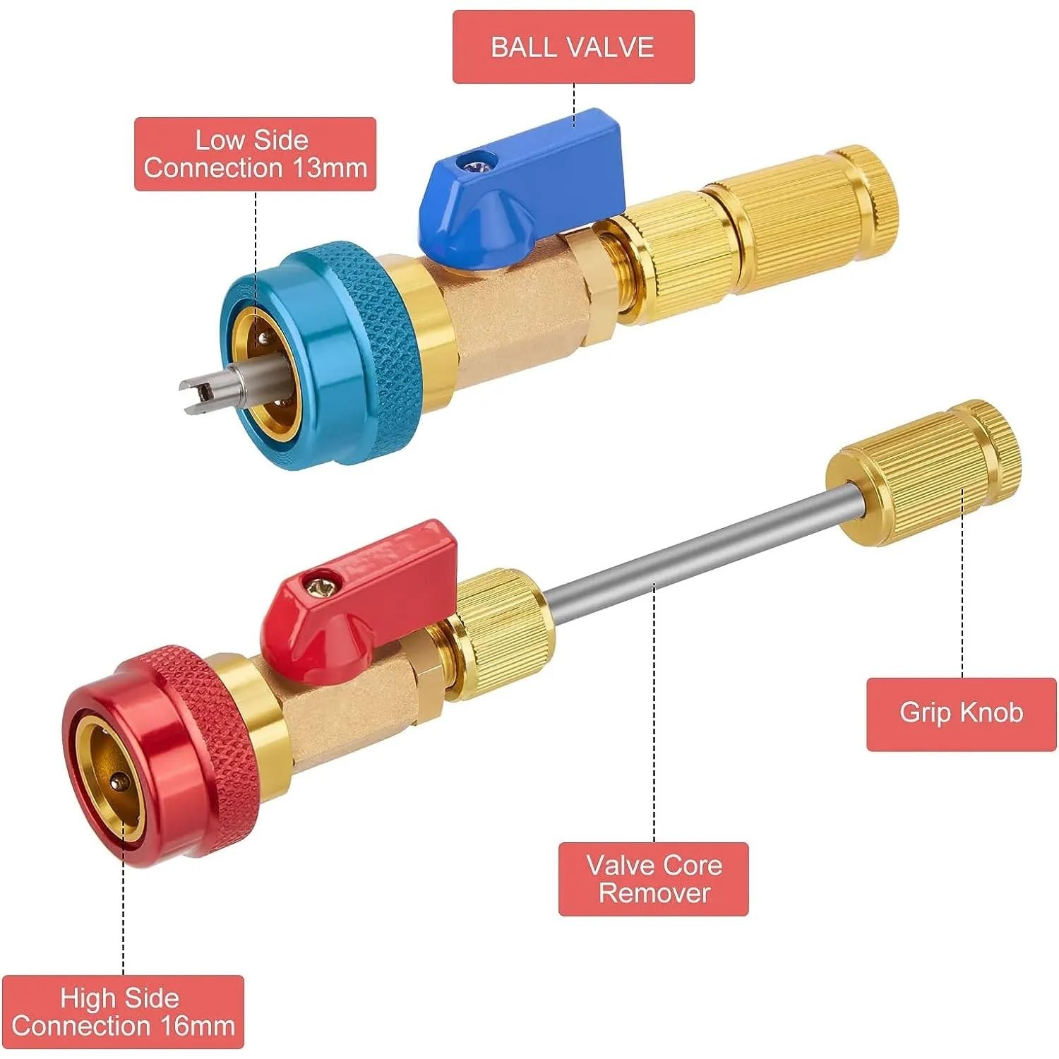 R134A-Ventileinsatz-Entferner-Installations-AC-Service-Tool | Doppeldruckeinsatz, schnelle Demontage, bequeme Kältemittelwartung(2pcs set)