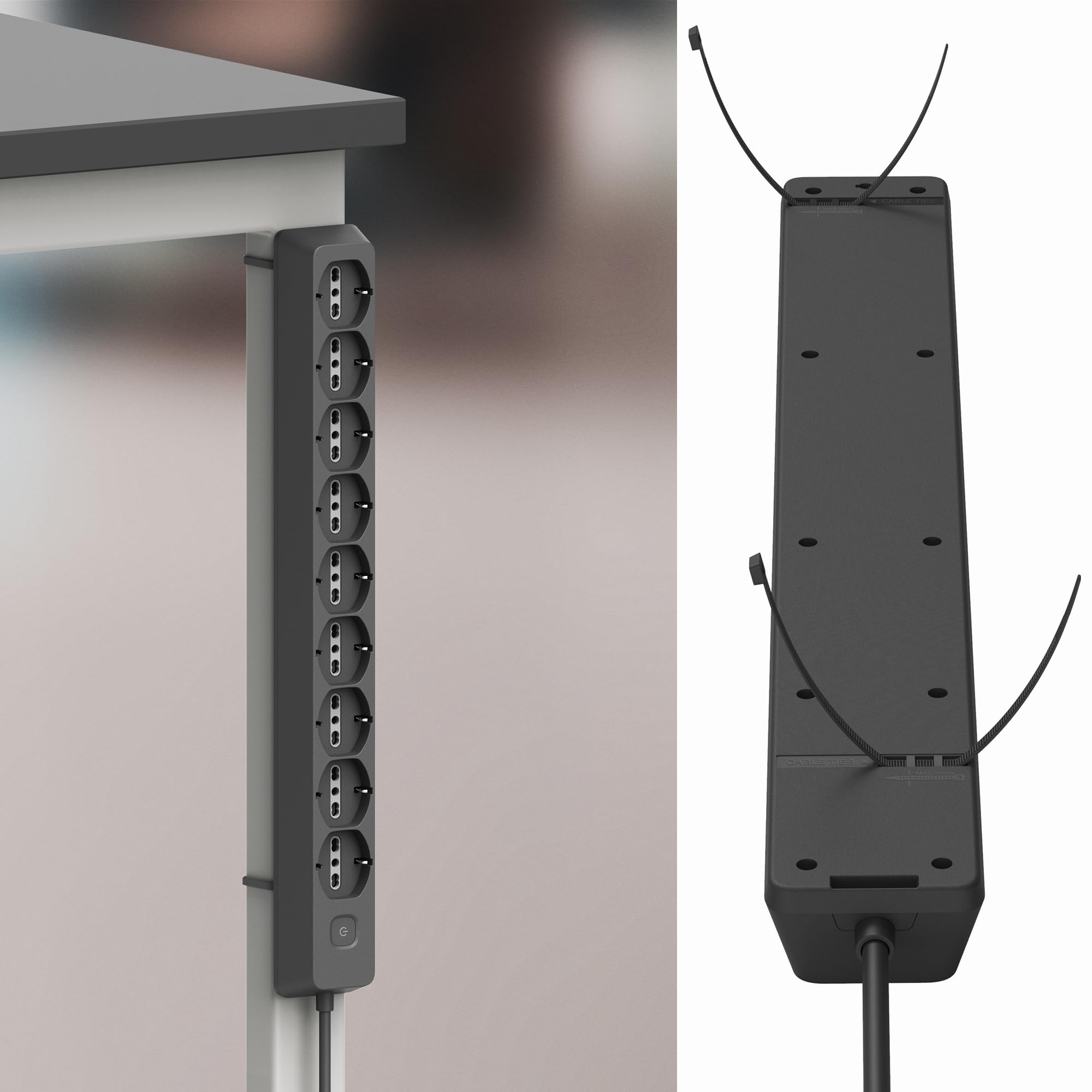 Electraline 61924 Multipresa 9 Posti polivalenti P40 (Schuko + 10/16A) di grossa robustezza, Cavo 2 metri, con sistema avvolgi cavo integrato, Spina 90° salvaspazio, 16A