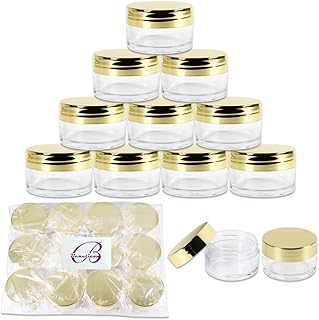 Beauticom 20g/20ml USA Acrylic Round Clear Jars with Lids for Lip Balms, Creams, Make Up, Cosmetics, Samples, Ointments and other Beauty Products (48 Pieces, Gold Lid (Flat Top))