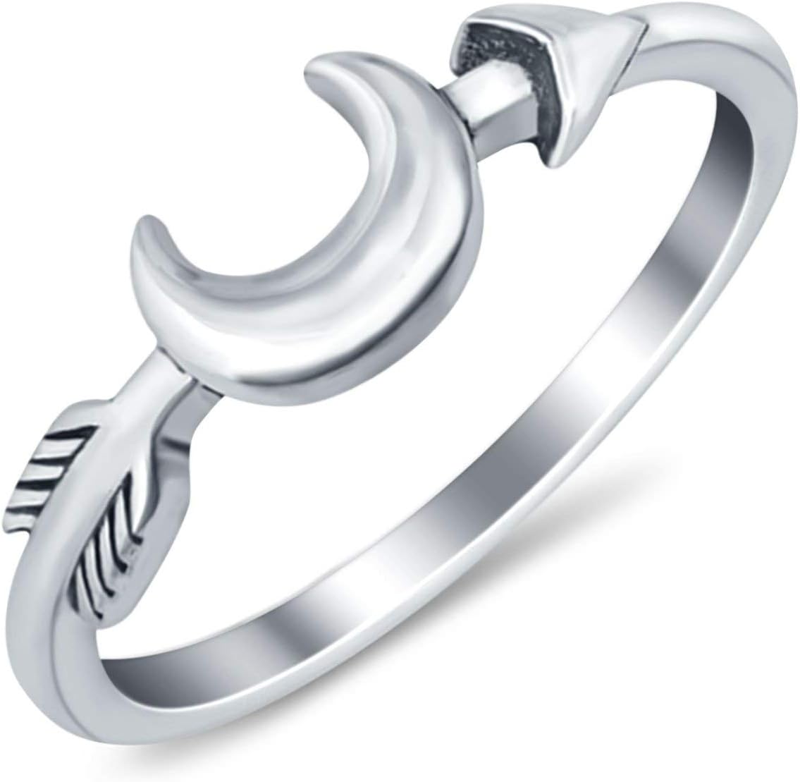Blue Apple Co. Oxidized Moon and Arrow Ring Band 925 Sterling Silver