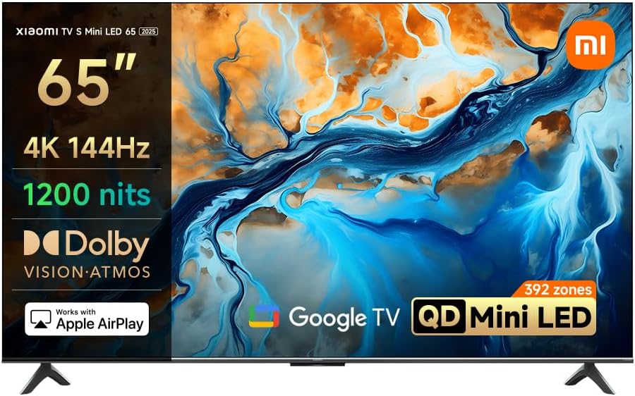 Xiaomi TV S Mini LED 65" 2025 | Bright 4K QD-MiniLED display with accurate color | 144Hz refresh rate | Premium metal finish with ultra slim-bezel design | Powerful AI engine for image enhancement