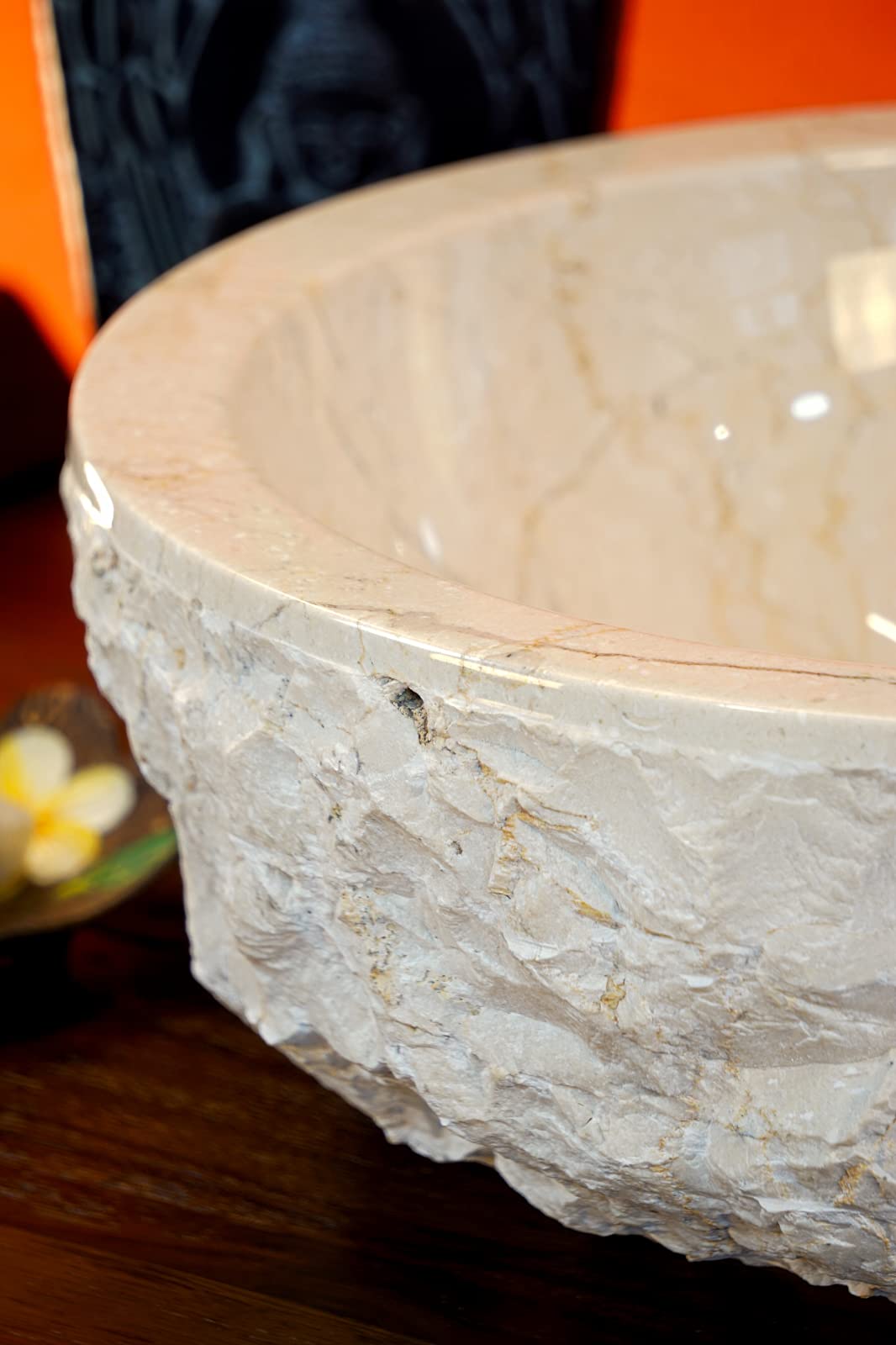 Lavabo de piedra natural de mármol – Accesorio para lavabo en 2 tamaños – Mármol claro con exterior grueso (40 cm de diámetro)