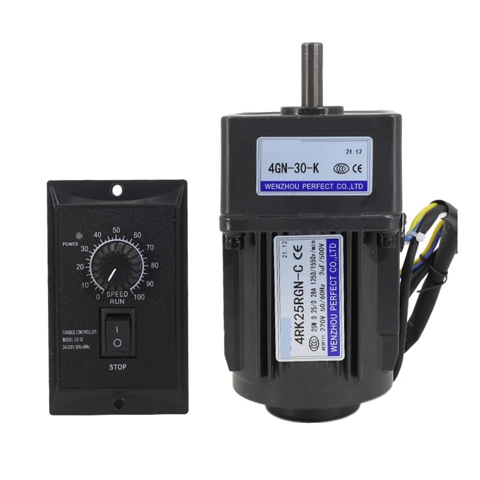 Motor reductor de engranajes variable ajustable de 25 W CA, 220 V/110 V, 50/60 Hz, diámetro del eje de 10 mm y kits de controlador de velocidad de CA(220V 12.5K (0-100RPM)