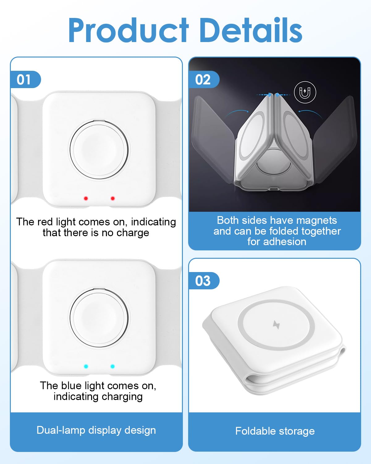 Caricatore Wireless i Phone 3 in 1 MgSafe, Stazione di Ricarica Rapida Pieghevole per Phone 16/15/14/13/12, A pple Watch Series 10/9/8/7/6/SE e Air Pods, Base di Ricarica Sicura, Portatile e Compatta