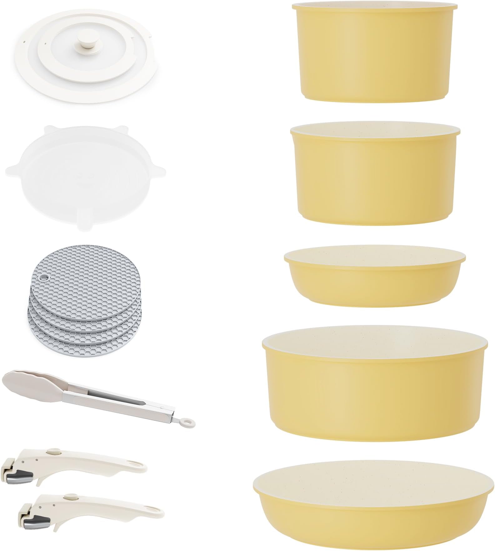 RIOVARM Induction Pots and Pans Set with Removable Handles, Non-Stick Granite Stackable Cookware Set with Silicone Lids, Space-Saving Pot & Pan Sets without PFOA, Frying Pan, Casseroles
