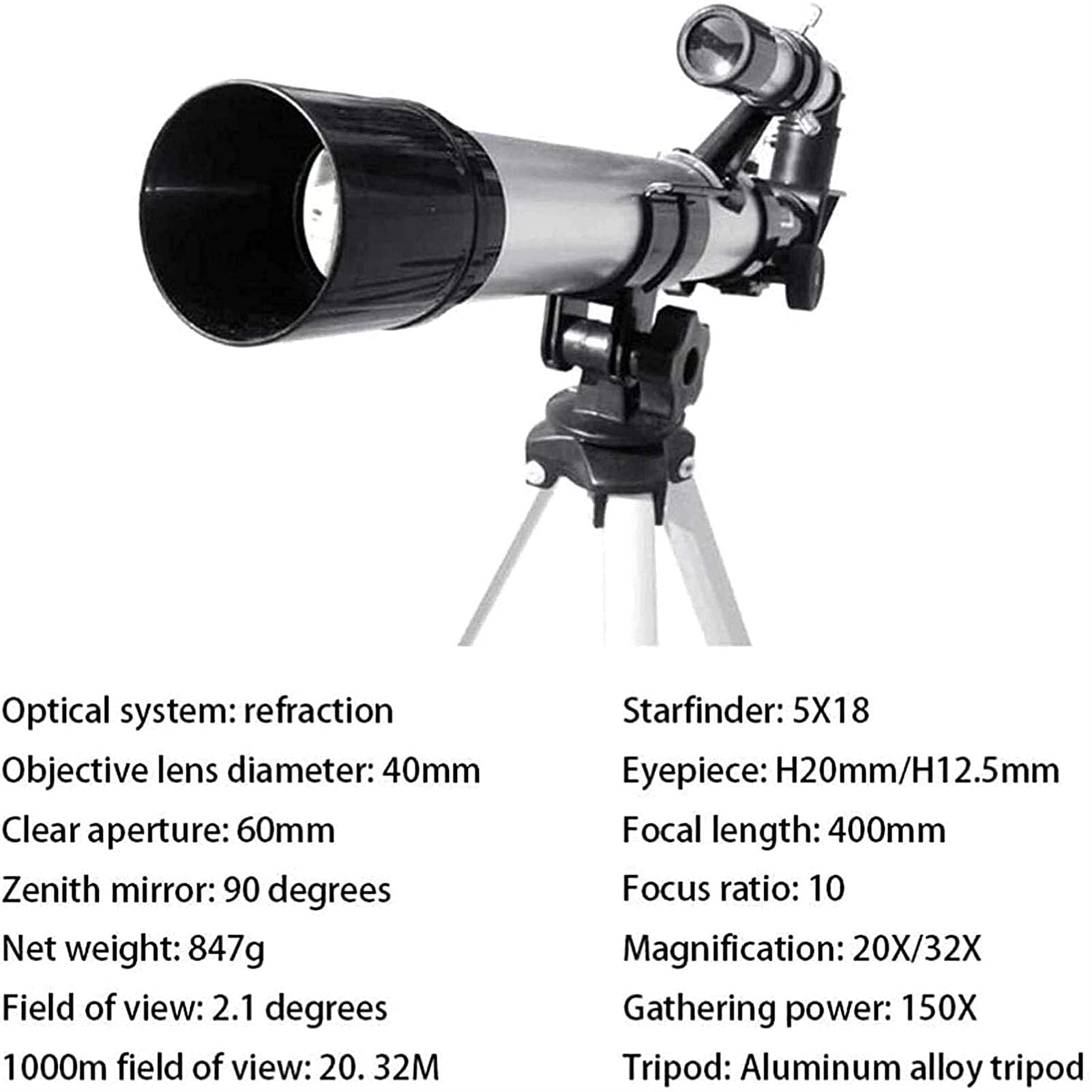 Monoscopio Refractor de Astronomía para Principiantes de 40 Mm con 2 Oculares, Trípode, Telescopio de Viaje Ultra Claro para Adultos