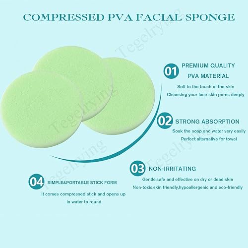 Miniatura 5 de Esponja facial comprimida, 60 unidades de PVA profesional para remoción de maquillaje, lavado de cara redonda, almohadillas de esponja exfoliante
