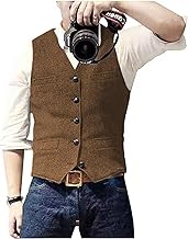 Solovedress Herren Casual Wolle Fischgrätmuster Anzug Weste V-Ausschnitt Tweed Weste für Hochzeit Groomsmen