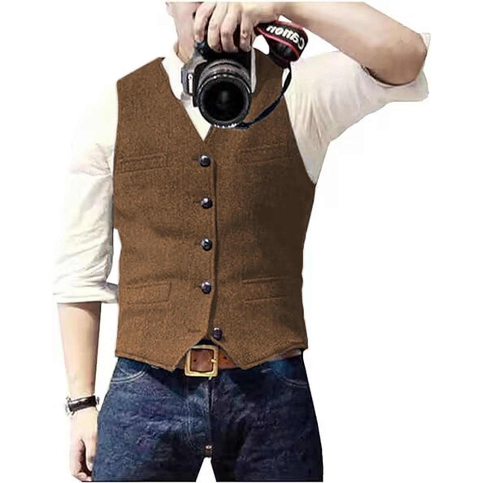 Solovedress Mens Vintage Waistcoat Tweed Wool Regular Fit Suit Vest for Wedding Groomsmen(Brown,XL)