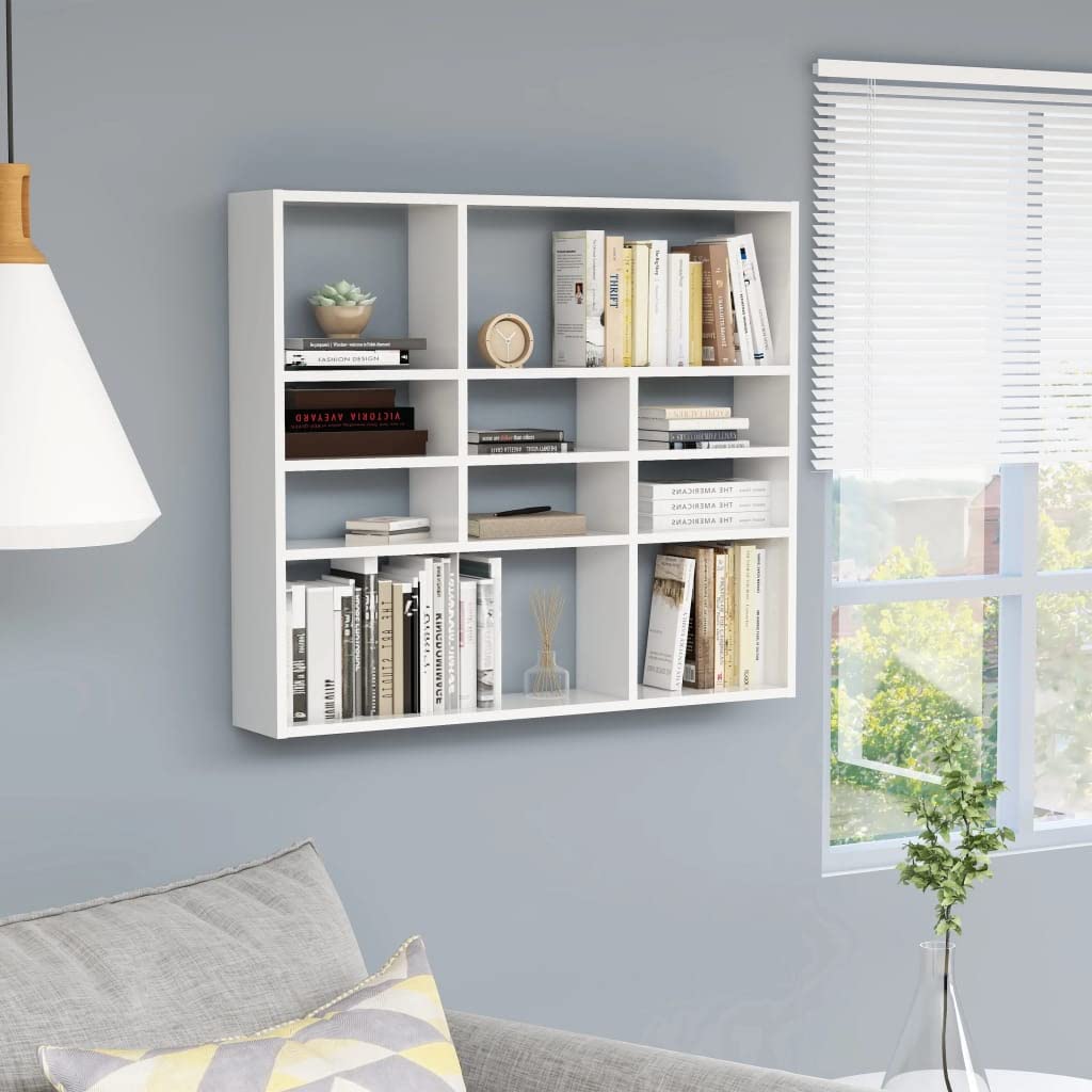 Mensole galleggianti con 10 cubi quadrati cubici da parete, mensole cubiche per camera da letto, soggiorno, bagno, vetro bianco, 90 x 16 cm