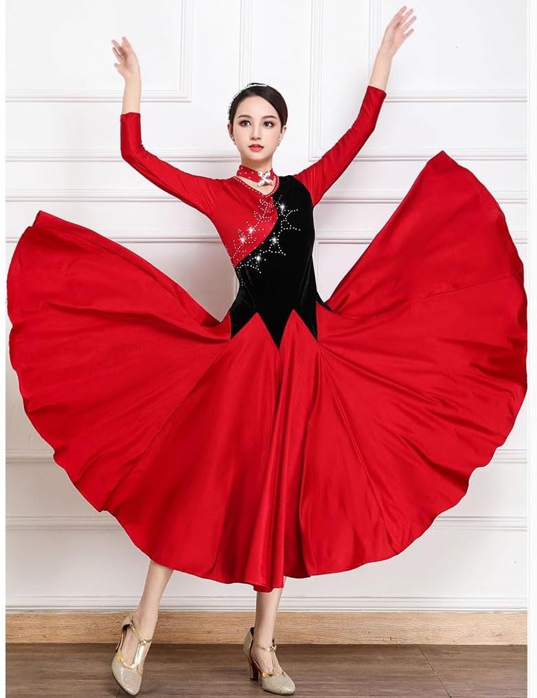 JRUIA Standard Ballroom Dresses for Women Waltz Dancing Clothing Long Sleeves Modern Dance Wear for Performance Tango Skirt