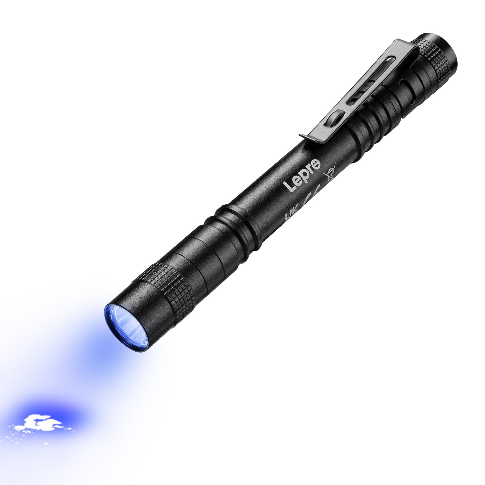 Lepro Black Uv Torch Light, 365Nm Ultraviolet Flashlight, Lightweight Pen Torch With Clip, High Uv Purity, Small Ultraviolet Light, Light Detector For Pet Urine, Stain, Bed Bugs, And More, 2 Packs