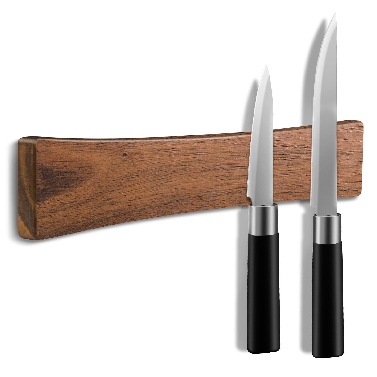 View 1 of 16 Inch Magnetic Knife Holder for Wall, Solid Acacia Wood Knife Magnetic Strip for Fridge, No Drill Wall Mount Knife Magnet Tool Bar, Wooden Knives Rack Block for Kitchen Utensil Organizer RV Storage