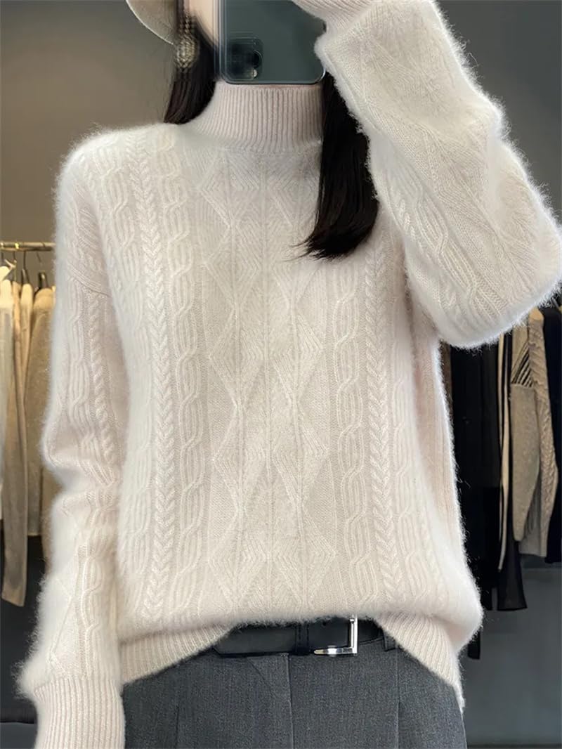 Dninmim Suéter de cachemira de cuello alto para mujer, suéter grueso jacquard suelto, suave y acogedor