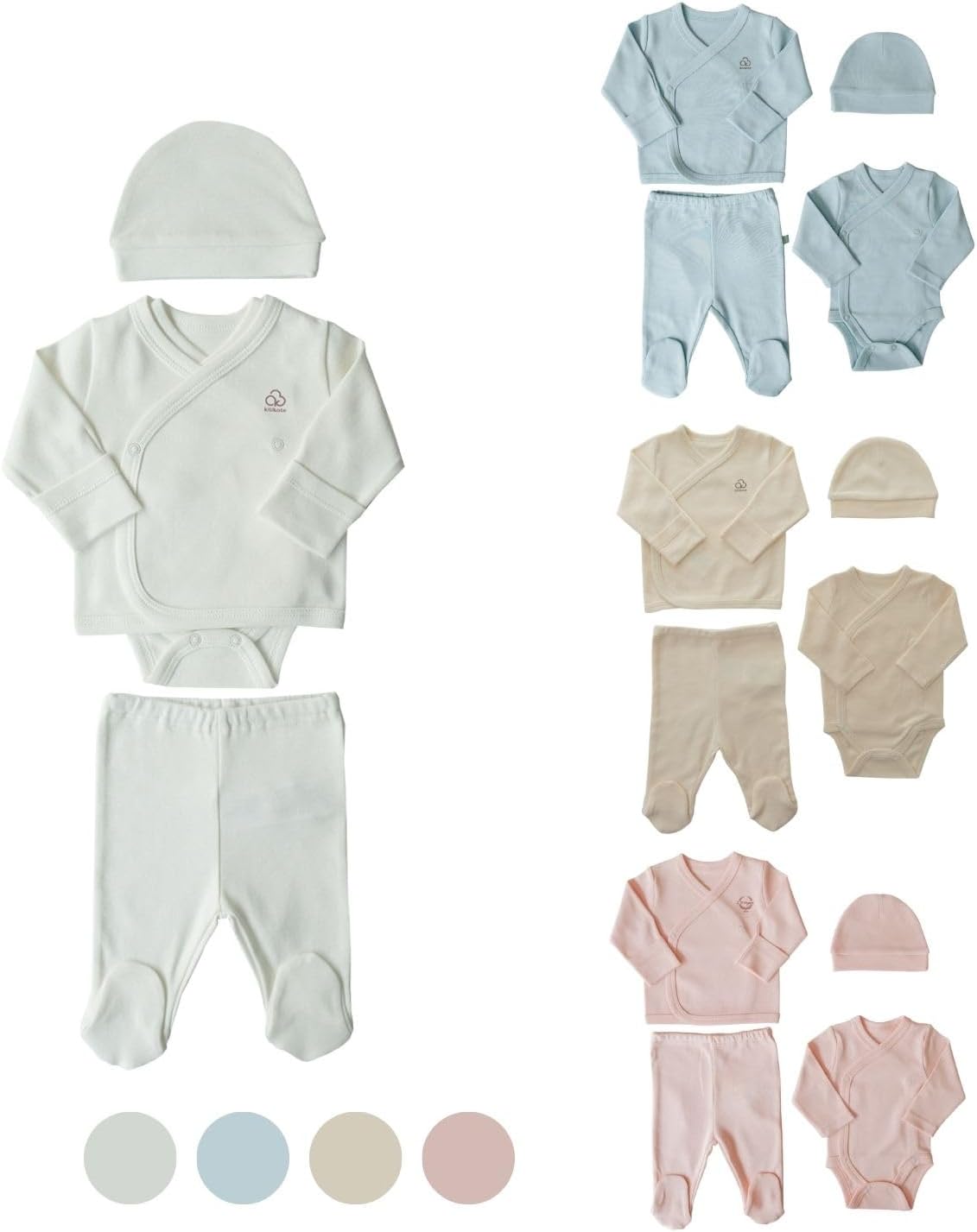 Kitikate Organic Cotton Preemie Layette Set, 4-Piece Unisex Hospital Coming Home Outfit Set