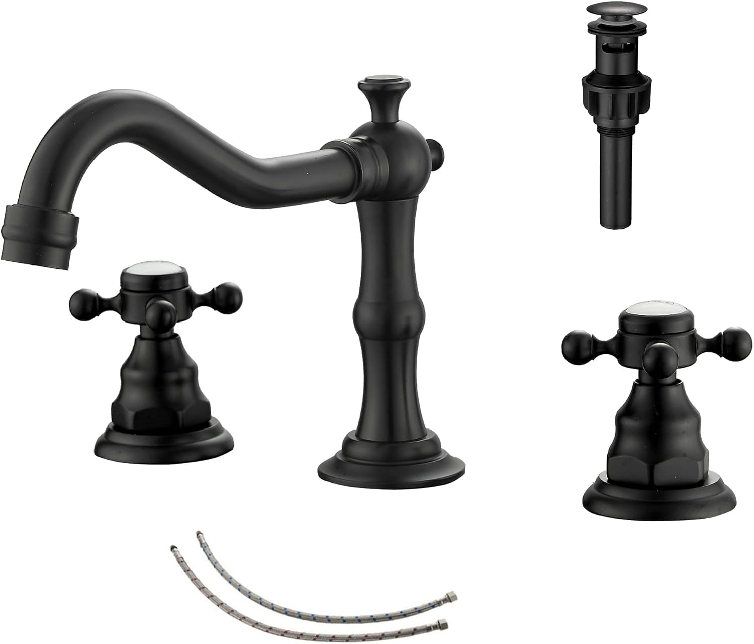 GGStudy Matte Black Bathroom Faucet 2 Handles 3 Holes Faucet 8 inch