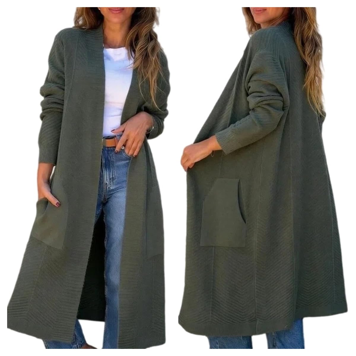 Pull Cardigan, Gilet Long En Maille Pour Femme, Manches Longues, Ouverture Sur Le Devant, Poches, Épaules Tombantes, Coupe Oversize, Vêtement D'Extérieur Confortable À Superposer Pour L'Automne E