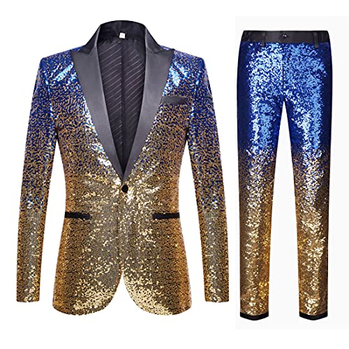 Mens Fashion Gradient Colors Sequins Two Pieces Set Suits - Main Image