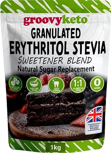 Groovy Keto Erythritol & Stevia Blend 1kg – Natural Sugar Substitute for Baking & Cooking, Keto & Diabetic Friendly, Low Calorie & Low Carb, Ideal Sugar Alternative, (1:1) Same Sweetness as Sugar