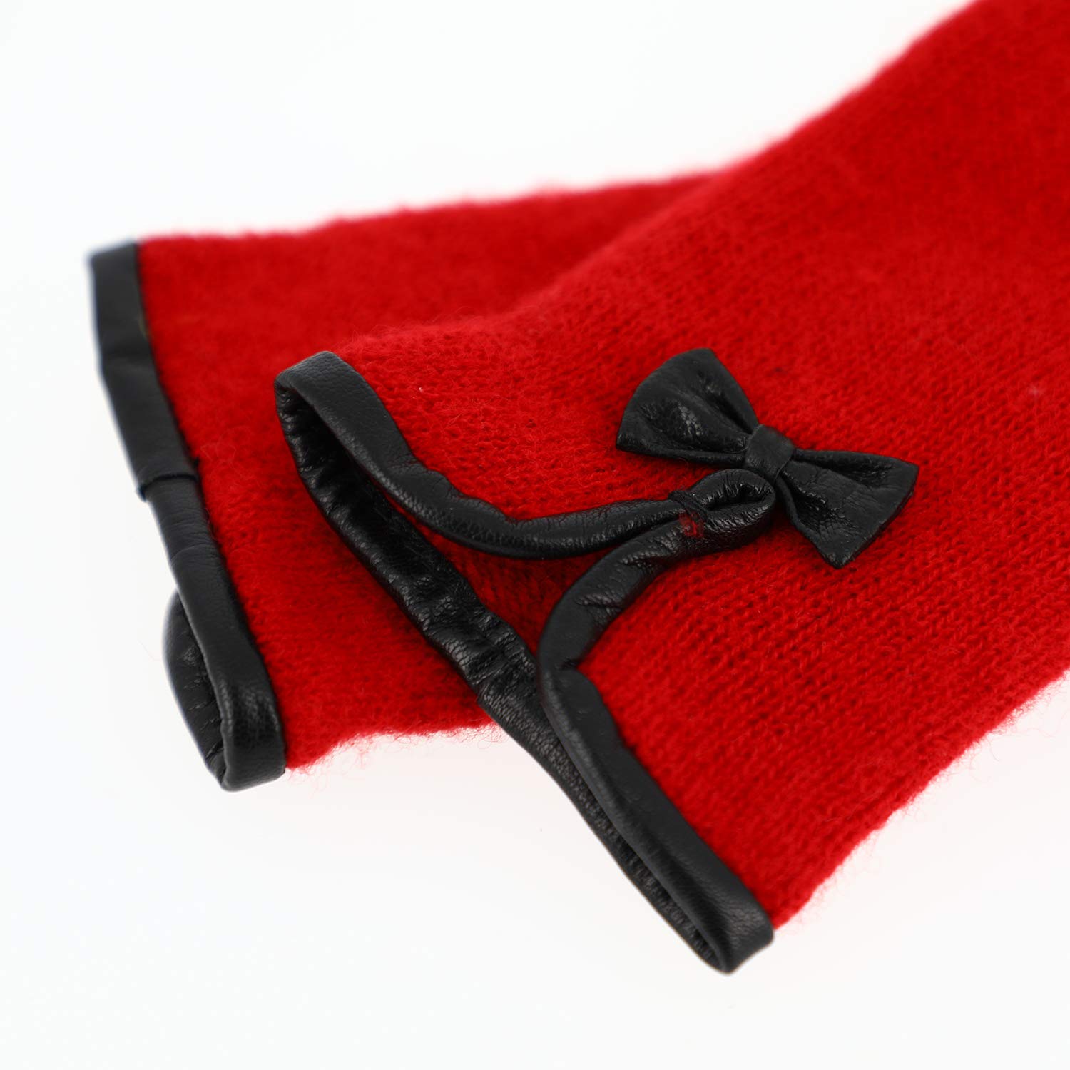 fiebig Guantes de senderismo con dobladillo de piel y lazo moderno. Guantes de lana para mujer, en muchos colores rojo 6.5