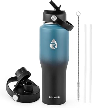 RAYMYLO 32 oz Insulated Water Bottle with Straw, Fit in Car Cup Holder | Cold for 48 hrs Triple Wall Vacuum, Stainless Steel Hydro Travel Flask with Straw Spout Lid, Leakproof & Non-BPA