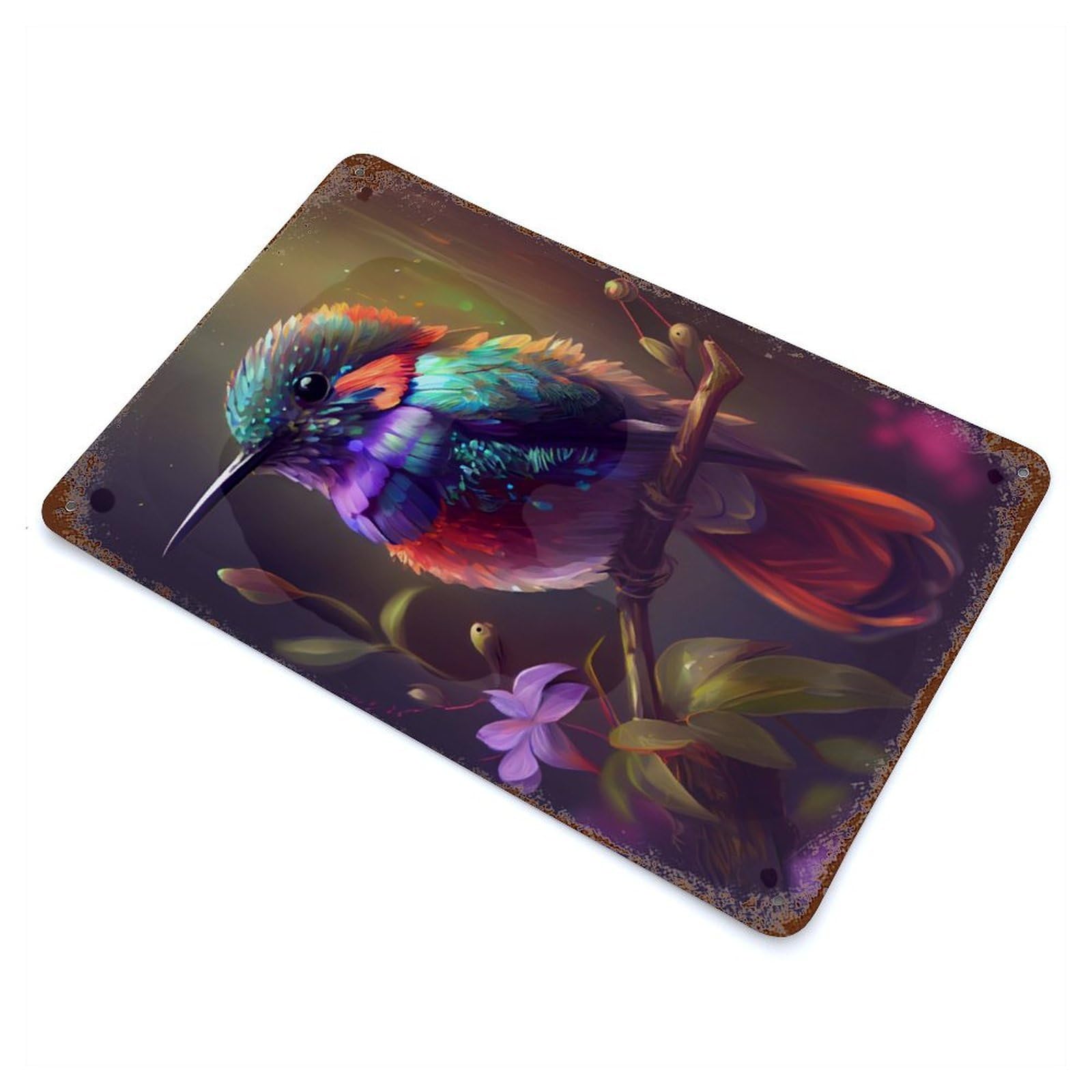 Rust Effect Hummingbird Animal Vintage Rust Metal Sign 11.8"x7.9", Classic Wall Plaque for Shed, Workshop And Garage Wall Decor