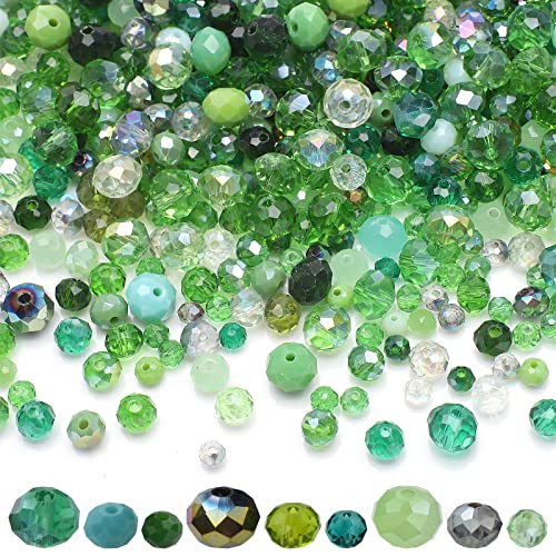 KINGSHINE Briolette Crystal Glass Beads for Jewelry Making,1000pcs 4/6/8mm Faceted Rondelle Green...